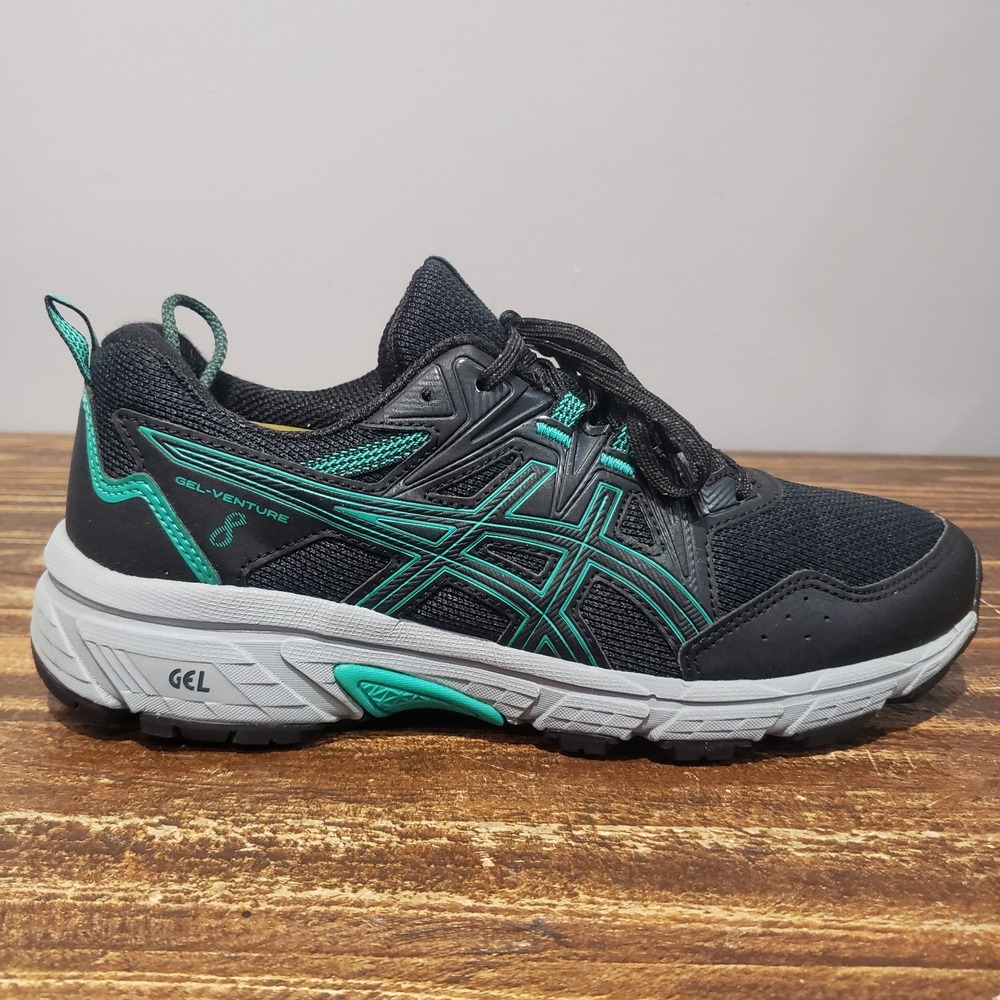ASICS Gel-Venture 8 Womens Size 9 Black Blue Running Shoes Trail Hiking Sneakers
